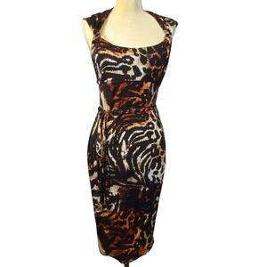Cache Dress Body Con Animal Print Dress Belted Size 8 New With Tag